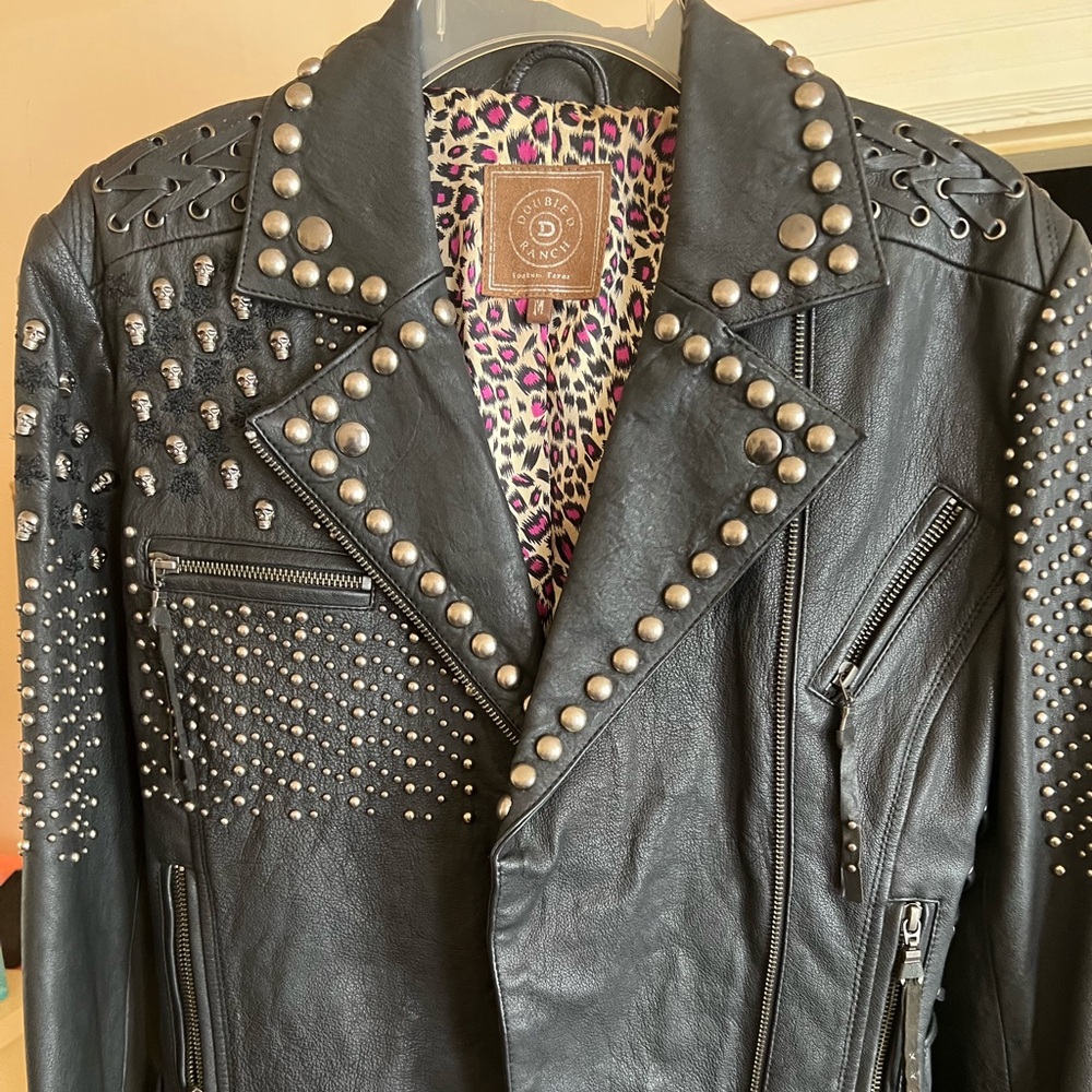 Double D Ranch- Killa Flag Black Studded Leather Jacket - Picture 8 of 8